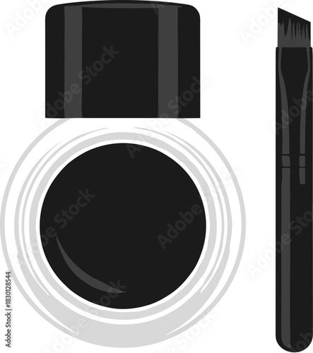 Black gel eyeliner in a glass pot with an angled applicator brush.