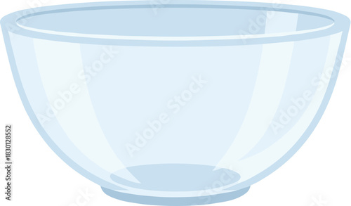 Empty transparent glass bowl isolated on a white background.