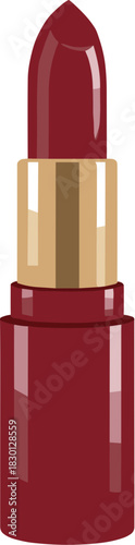 Vibrant dark red lipstick in a classic tube with a gold accent isolated on a white background.