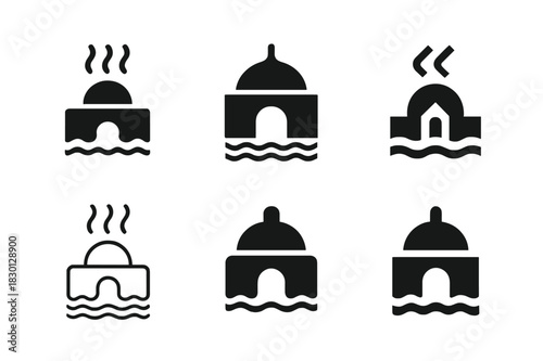 Hygiene Icon Set. Cultural approaches to hygiene. Icon set. Set Logo of cultural hygiene: public bathhouse icon. harmonious logo variations of the same