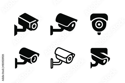 Security Camera Logos. Security camera. Icon set. Set Logo of security camera: mounted surveillance arm. harmonious logo variations of the same emblematic