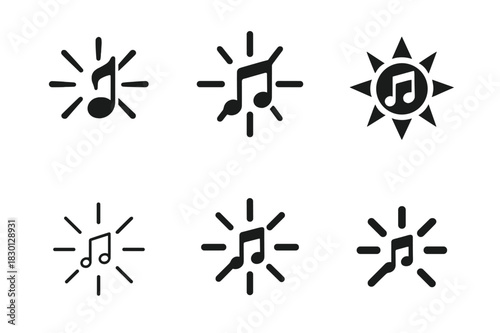 Pop Music Logo Grid. Pop music. Icon set. Set Logo of pop music: sound and light fusion emblem. harmonious logo variations of the same emblematic concept, each
