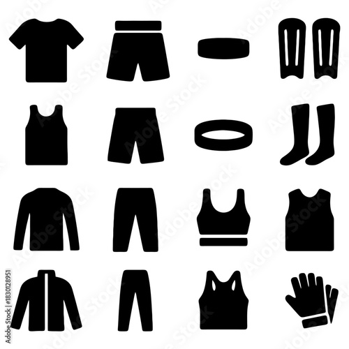 Sportswear Essentials Silhouette: A compilation of essential sportswear silhouettes is presented, showcasing the diverse range of active wear. Featuring an array of garments, from shorts to tops.