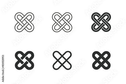 Geometric Bath Mat Logos. Bath Mat Texture. Icon set. Set Logo of Bath Mat Texture: geometric woven loops. harmonious logo variations of the same emblematic