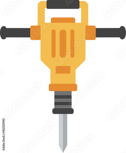 Yellow construction jackhammer power tool vector illustration.