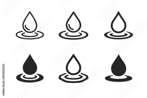 Melancholy Logo Variations. Melancholy. Icon set. Set Logo of Melancholy: teardrop merging into water. harmonious logo variations of the same emblematic