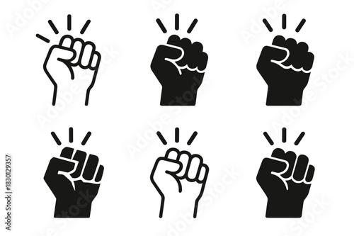 Frustration Logo Variations. Frustration. Icon set. Set Logo of frustration: clenched fist. harmonious logo variations of the same emblematic concept, each