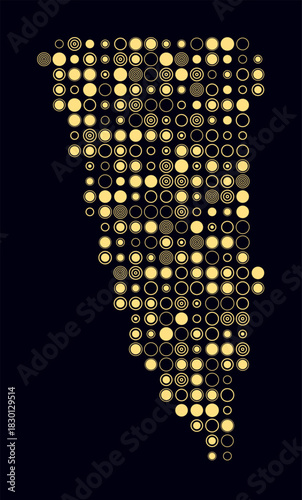 Gibraltar, shape of the country build of colored cells. Digital style map of the Gibraltar on dark background. Large size circle blocks. Classy vector illustration.