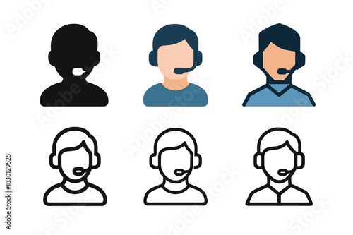 Digital Influencer Avatars. Digital avatars as social media influencers. Icon set. Set Logo of digital influencer: avatar with headset and mic. harmonious logo