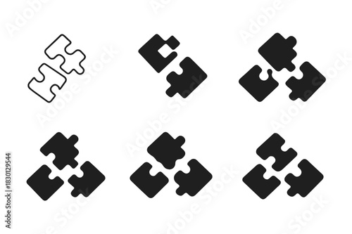 Harmonious Serendipity Logos. The science of serendipity. Icon set. Set Logo of serendipity: floating puzzle pieces. harmonious logo variations of the same