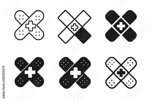 First Aid Logo Variations. First aid training courses. Icon set. Set Logo of first aid: bandage with medical icon. harmonious logo variations of the same