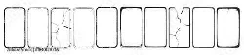Set of distressed rectangular frames with grunge texture and cracked worn border variations Concept of vintage decay rough design