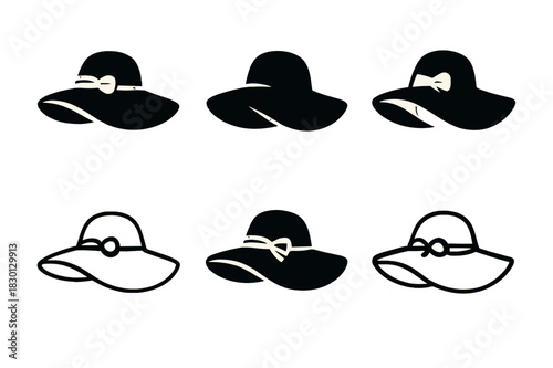 Summer Hats Icons. Summer hats. Icon set. Set Logo of summer hats: fashionable floppy hat. harmonious logo variations of the same emblematic concept, each with