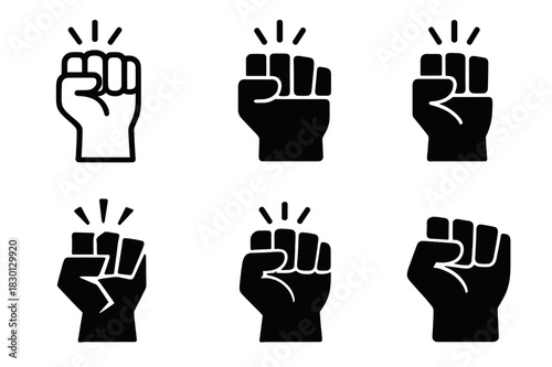 Frustration Logo Variations. Frustration. Icon set. Set Logo of frustration: clenched fist. harmonious logo variations of the same emblematic concept, each