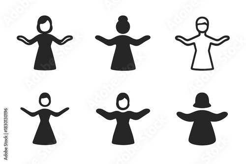 Hostess Logo Variations. Hostess. Icon set. Set Logo of Hostess: silhouette offering a warm welcome. harmonious logo variations of the same emblematic concept,