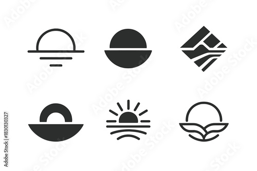 Harmonious Logo Variations. Expanse. Icon set. Set Logo of Expanse: vast horizon line. harmonious logo variations of the same emblematic concept, each with