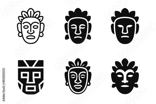 Cultural Mask Logos. Cultural experience. Icon set. Set Logo of cultural experience: traditional mask. harmonious logo variations of the same emblematic