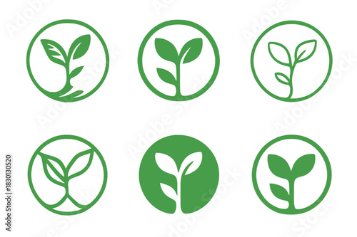 Plant-Based Logo Variations. Plant-Based Diet. Icon set. Set Logo of Plant-Based Diet: circular plant emblem. harmonious logo variations of the same emblematic