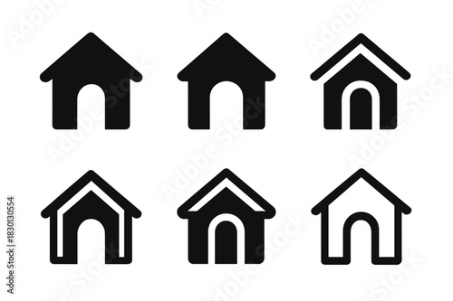 Playhouse Logo Variations. Outdoor playhouse. Icon set. Set Logo of outdoor playhouse: playhouse door and roof. harmonious logo variations of the