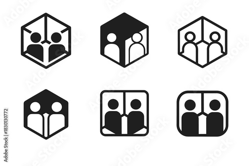 Office Cubicle Logos. Office cubicle. Icon set. Set Logo of office cubicle: teamwork and focus balance. harmonious logo variations of the same emblematic