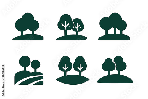 Park Logo Variations. Park. Icon set. Set Logo of park: open field with trees. harmonious logo variations of the same emblematic concept, each with different