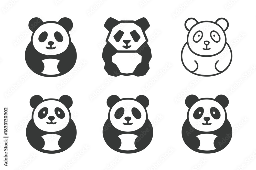 Fototapeta premium Paper Mache Animals. Paper mache animal crafts. Icon set. Set Logo of paper mache animal crafts: panda with round body. harmonious logo variations of the same