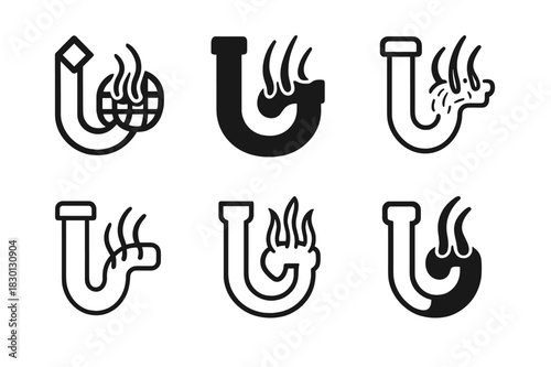 Clogged Drain Logos. Clogged drain concept. Icon set. Set Logo of clogged drain concept: Hair blocking pipe opening. harmonious logo variations of the same