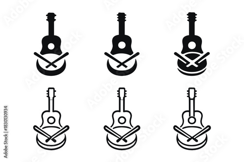 Artistic Mastery Emblems. Mastering a craft or artistic skill. Icon set. Set Logo of artistic mastery: musical instrument and rhythm. harmonious logo