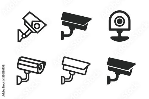 Security Camera Logos. Security camera. Icon set. Set Logo of security camera: mounted surveillance arm. harmonious logo variations of the same emblematic