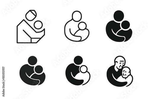 Elderly Care Logos. Elderly care and senior wellness. Icon set. Set Logo of elderly care: healthcare and comfort symbol. harmonious logo variations of the same