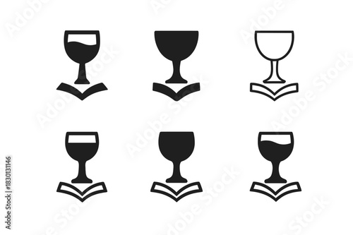 Passover Haggadah Icons. Passover Haggadah. Icon set. Set Logo of Passover Haggadah: Cup of Wine. harmonious logo variations of the same emblematic concept,
