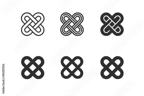 Geometric Bath Mat Logos. Bath Mat Texture. Icon set. Set Logo of Bath Mat Texture: geometric woven loops. harmonious logo variations of the same emblematic