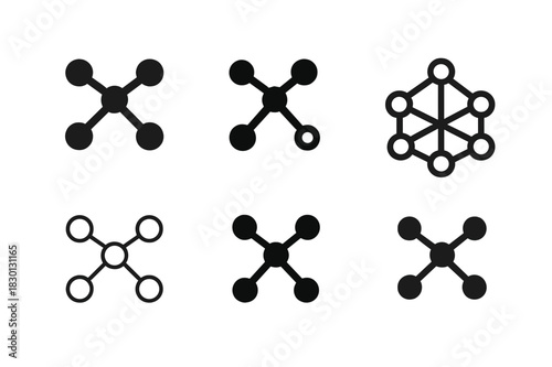 Molecule Icon Variations. Molecules. Icon set. Set Logo of molecules: molecular lattice. harmonious logo variations of the same emblematic concept, each with