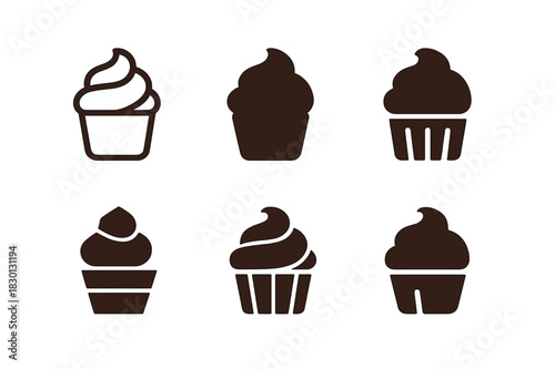 Cupcake Logo Variations. Dessert. Icon set. Set Logo of dessert: cupcake with frosting. harmonious logo variations of the same emblematic concept, each with