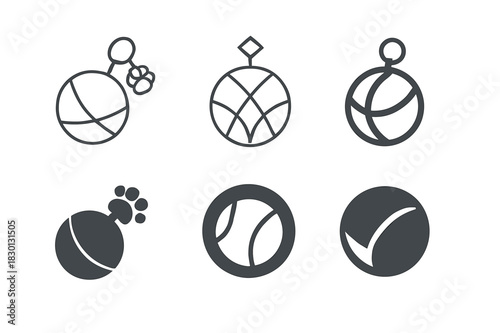 Pet Logo Collection. Pets. Icon set. Set Logo of Pets: Cat Toy Ball. harmonious logo variations of the same emblematic concept, each with different artistic