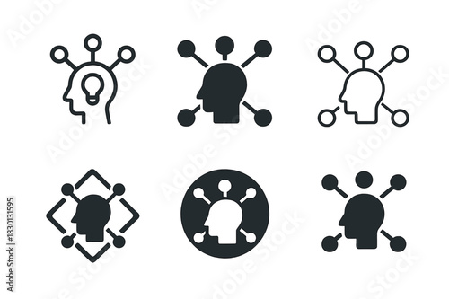 Design Thinking Icons. Design thinking for business problem-solving. Icon set. Set Logo of design thinking: mind map structure. harmonious logo variations of