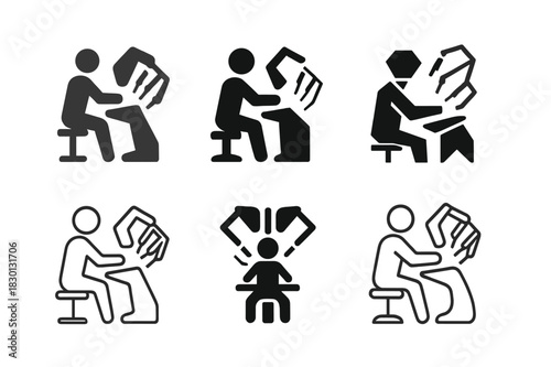 Robotic Surgery Logos. Robotics surgery specialist. Icon set. Set Logo of robotic surgery: operating console. harmonious logo variations of the same emblematic