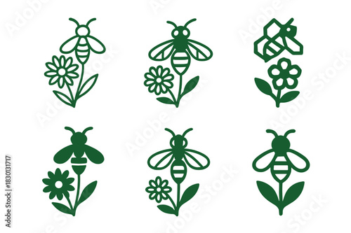 Pollinator Protection Icons. Protecting pollinators. Icon set. Set Logo of protecting pollinators: Native wildflower. harmonious logo variations of the same
