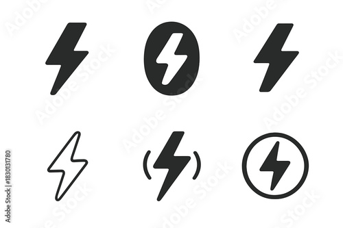 Electricity Logo Variations. Electricity. Icon set. Set Logo of electricity: electric current flow. harmonious logo variations of the same emblematic concept,