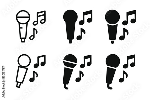 Karaoke Logo Variations. Karaoke events and competitions. Icon set. Set Logo of karaoke: microphone with musical notes. harmonious logo variations of the same