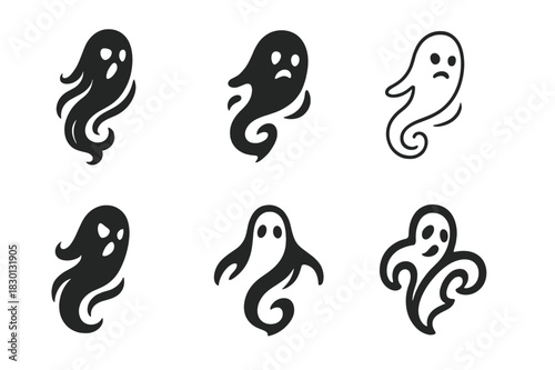 Whispering Logo Variations. Whispers of torment in the air. Icon set. Set Logo of whispers of torment in the air: swirling ghostly whispers. harmonious logo