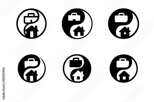 Work-Life Balance Icons. Work-life balance. Icon set. Set Logo of work-life balance: yin-yang with work and life icons. harmonious logo variations of the same