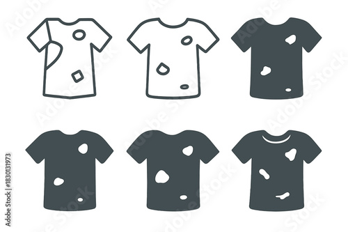 Worn-Out Clothing Logos. Worn-out clothing. Icon set. Set Logo of worn-out clothing: faded t-shirt outline. harmonious logo variations of the same emblematic