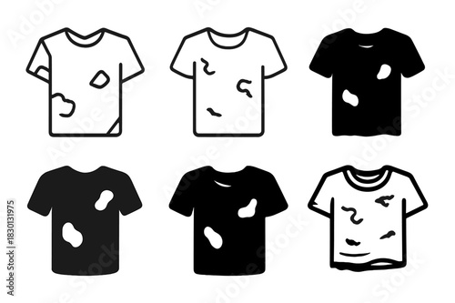 Worn-Out Clothing Logos. Worn-out clothing. Icon set. Set Logo of worn-out clothing: faded t-shirt outline. harmonious logo variations of the same emblematic