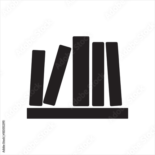 Black and White Bookshelf Icon Symbolizing Knowledge and Literature for Reading and Learning Resources and Academic Materials