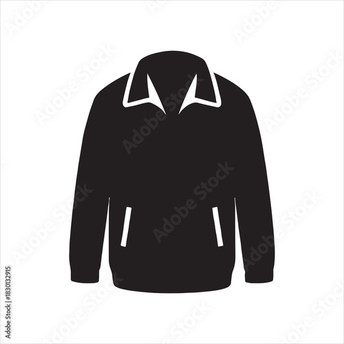 Black Jacket Silhouette with Pockets and Collar on White Background for Fashion Design