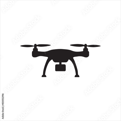 Black Drone Silhouette on White Background Modern Technology and Aerial Photography Concept Simple Vector Illustration Design
