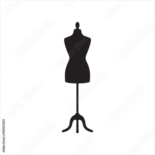 Black Silhouette of a Dress Form Mannequin Isolated on White Background for Fashion Design and Retail Concepts
