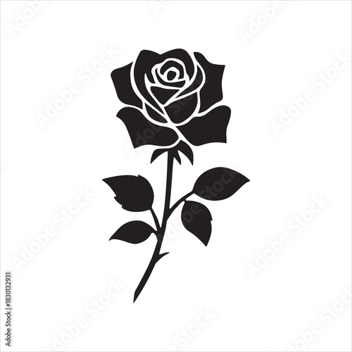 Elegant Black Rose Illustration on White Background Representing Love and Beauty with Grace and Simplicity