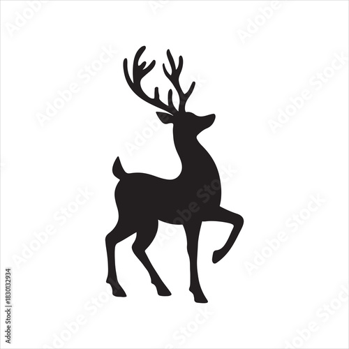 Elegant Deer Silhouette with Antlers on White Background for Christmas and Winter Projects